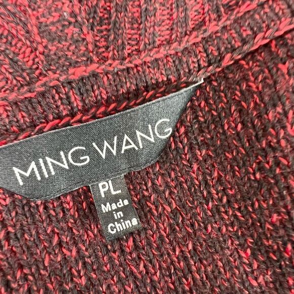 Ming Wang Cardigan Sweater Womens PL Red Open Front Faux Leather Pockets Knitted - Picture 5 of 11
